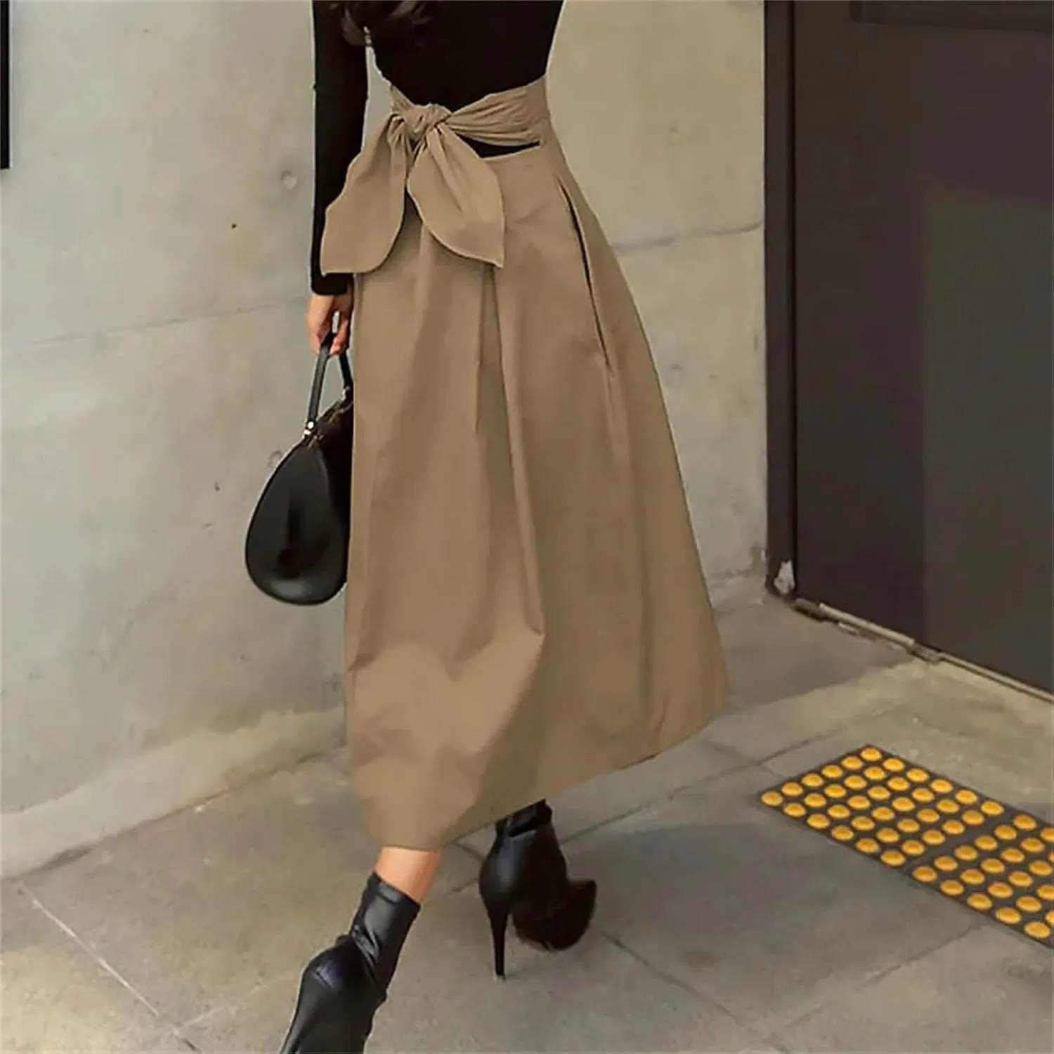 Women's High Waist Pleated Midi Skirt with Pockets  A-Line Long Skirts for Women Casual Daily Wear