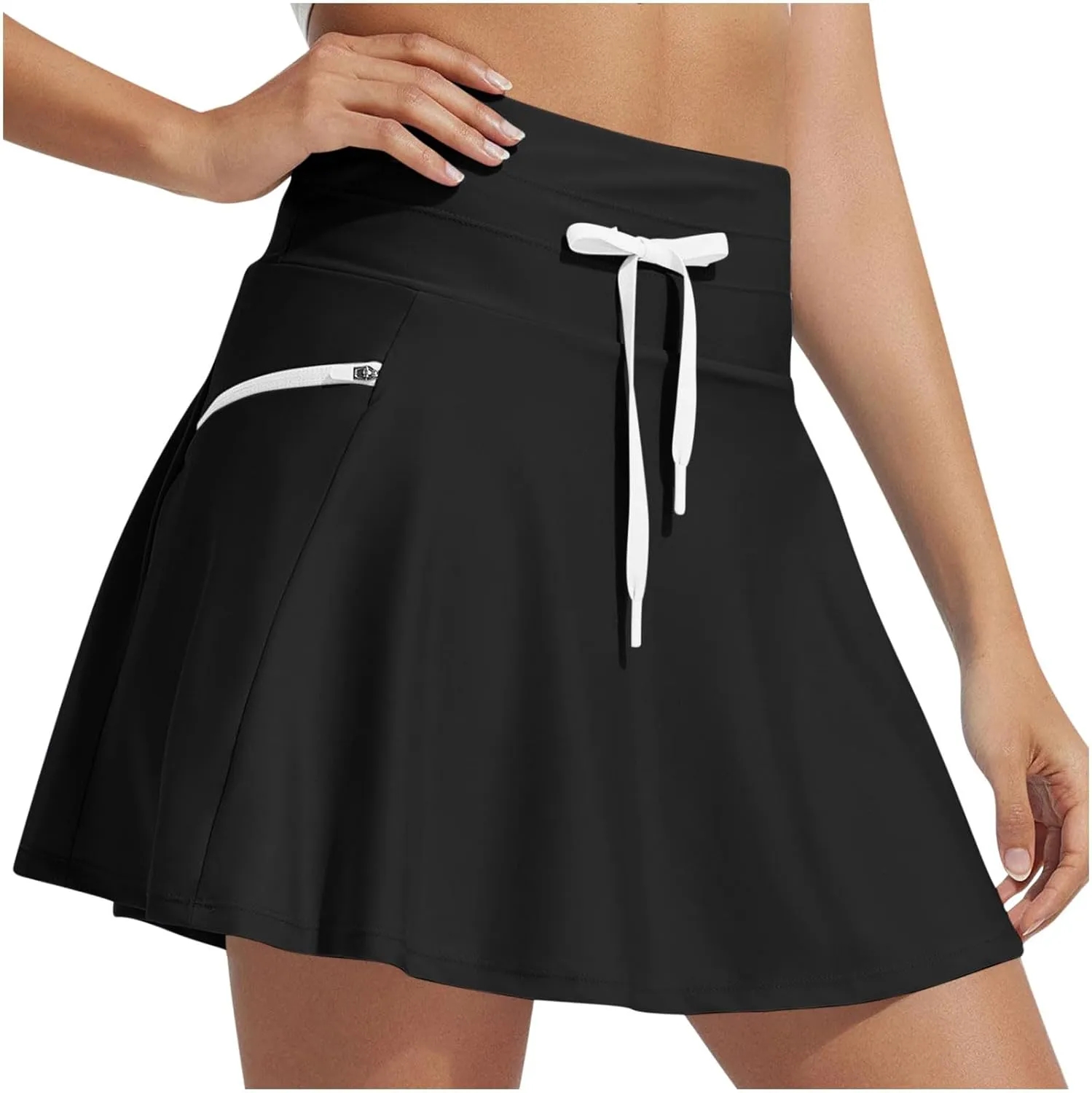 Women's High Waisted 15'' Swim Skirt Boxer Liner Quick Dry Bathing Suit Tankini Swimsuit Bottoms with Zipper Pocket