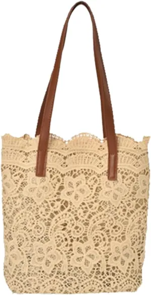 Women's Lace Tote Bag 2025 Spring Collection | Embroidered Velvet Bucket Handbag with Zipper Pocket for Daily Wear | Soft Openwork Leather Handle Purse for Office/Travel/Casual