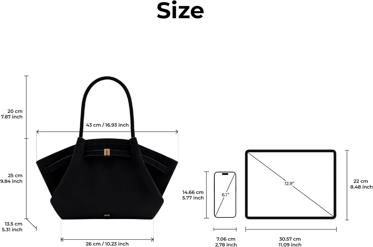 Women's Medium Faux Suede Tote Bag - Stylish Dark Handbag for Everyday Use