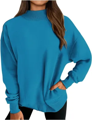 Womens Oversized Sweatshirt Solid Color Mock Neck Long Sleeve Loose Pullover Tops Fall Y2K Hoodies with Pockets