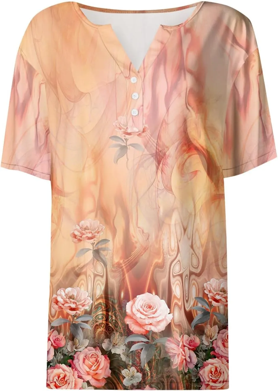 Womens Polo Shirts Short Sleeve Oversized V-Neck Pullover Printed Casual Shirt Top Loose Trendy Button Down T Shirt