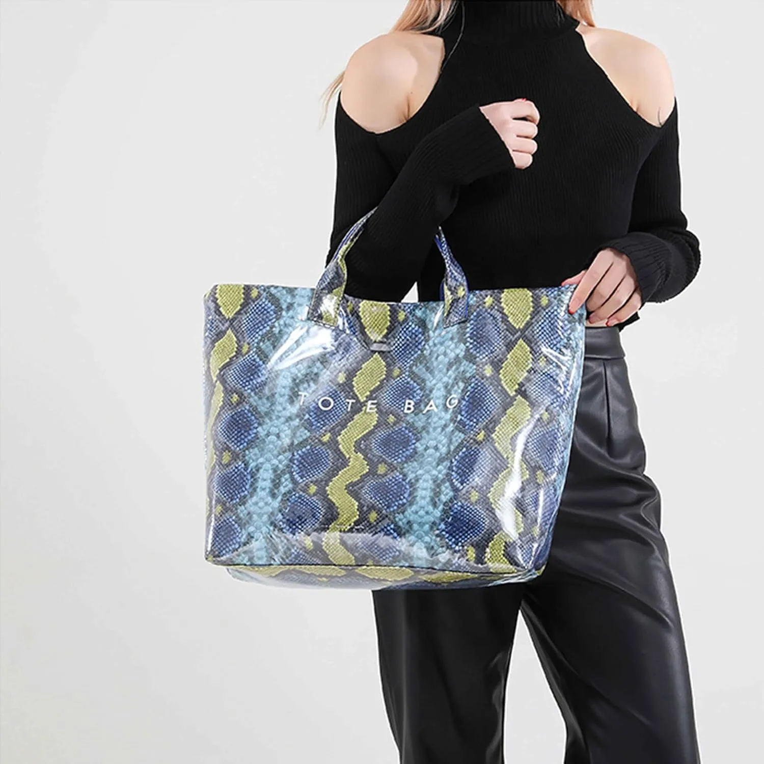 Womens PVC Tote Bag Large Kraft Paper Clear Plastic Tote Bag Top Handle Clear Hobo Handbag hot pink tote bag