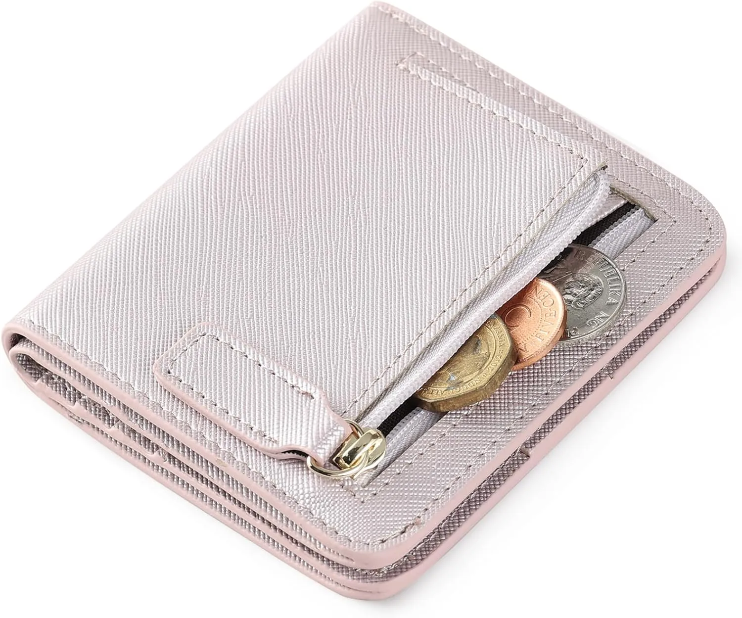 Womens Rfid Blocking Small Compact Bifold Luxury Genuine Leather Pocket Wallet Ladies Mini Purse with ID Window (Silver)