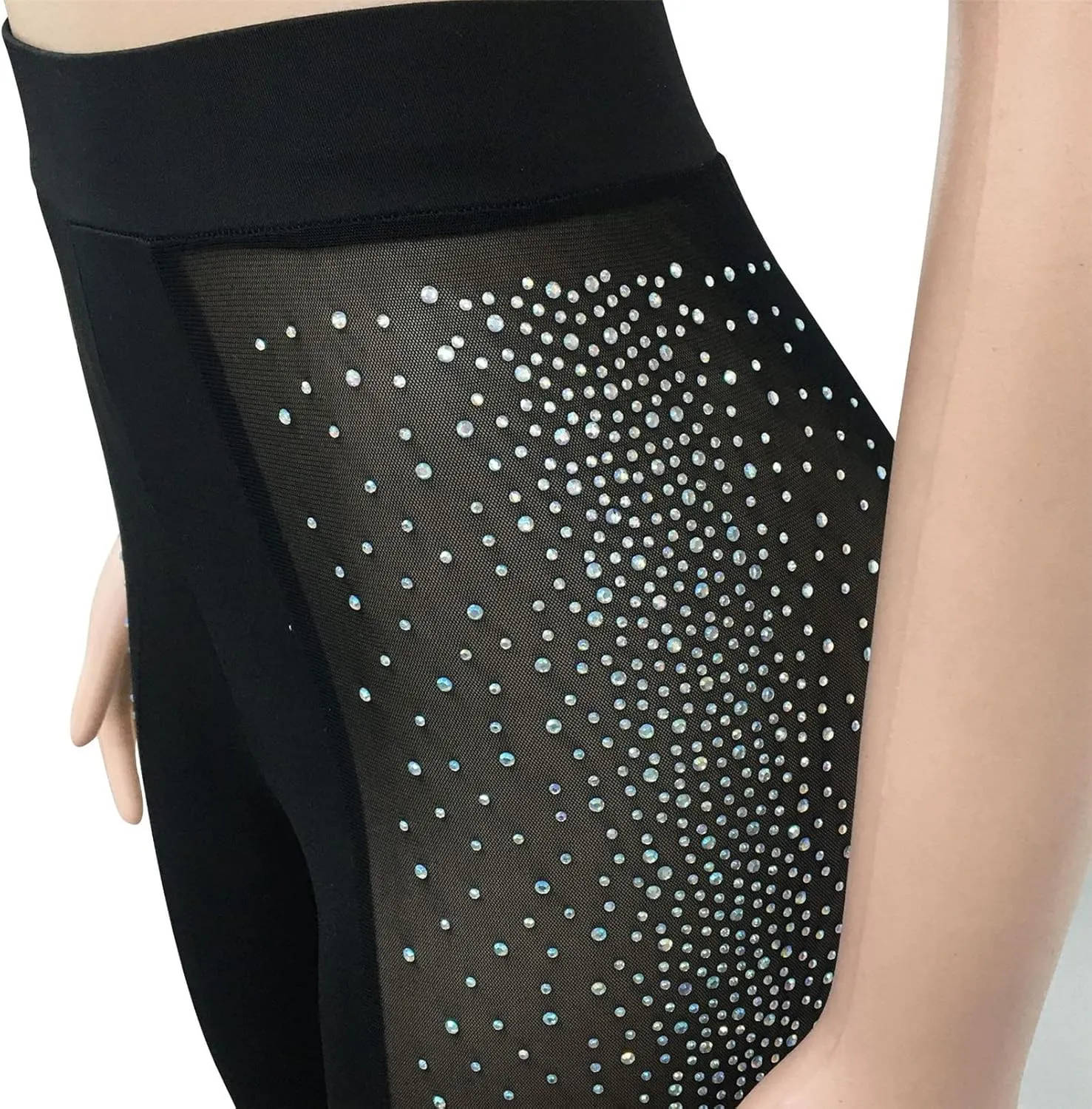 Womens Sexy 2 Pieces Mesh Rhinestone Crop Tops Shirts Bodycon Pants Party Clubwear Tracksuit Outfits Set