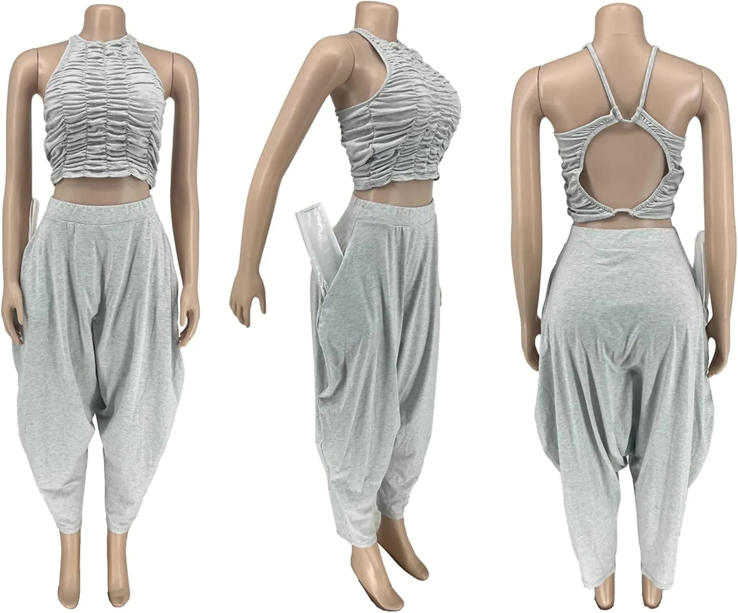 Womens Sexy 2 Pieces Ruffles Tank Tops Shirts Bodycon Harem Pants Party Clubwear Tracksuit Outfits Set