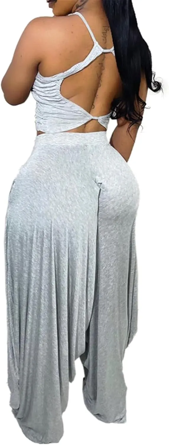 Womens Sexy 2 Pieces Ruffles Tank Tops Shirts Bodycon Harem Pants Party Clubwear Tracksuit Outfits Set