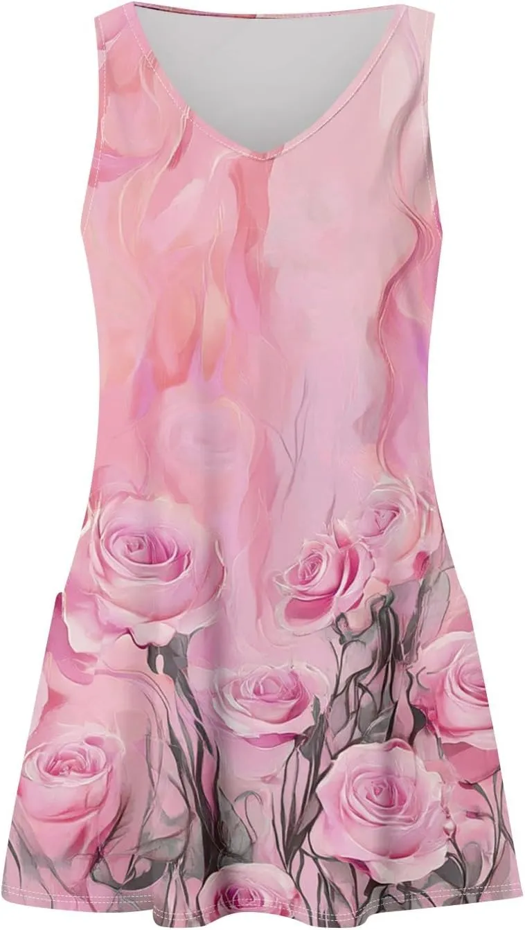 Women's Sleeveless Floral Dress Summer Casual Loose Fit V-Neck Summer for Beach, Party, or Daily Wear