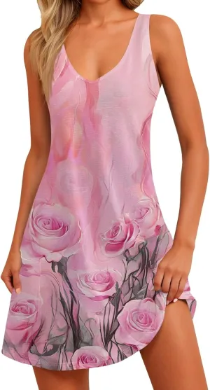 Women's Sleeveless Floral Dress Summer Casual Loose Fit V-Neck Summer for Beach, Party, or Daily Wear