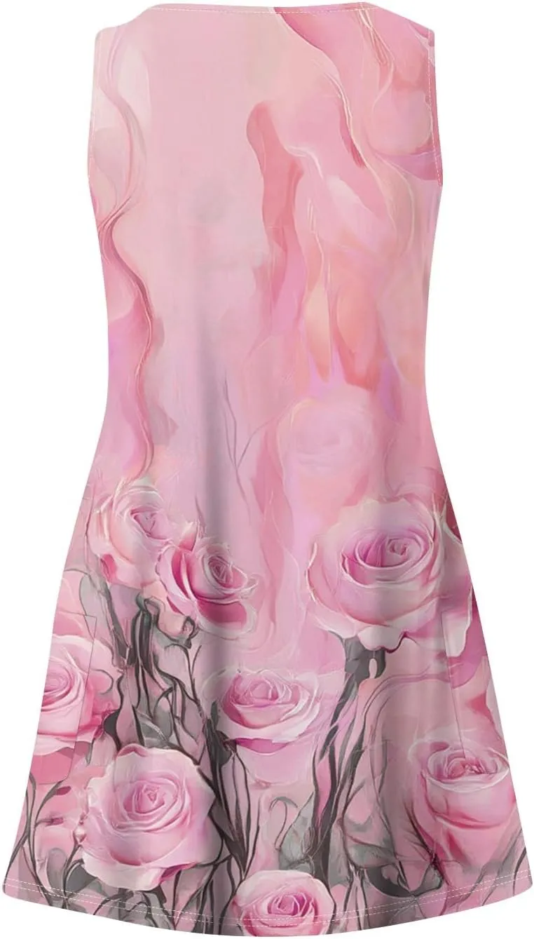 Women's Sleeveless Floral Dress Summer Casual Loose Fit V-Neck Summer for Beach, Party, or Daily Wear