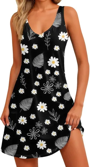 Women's Sleeveless Floral Print Summer Dress Casual Loose Fit Summer with Design for Beach and Daily Wear