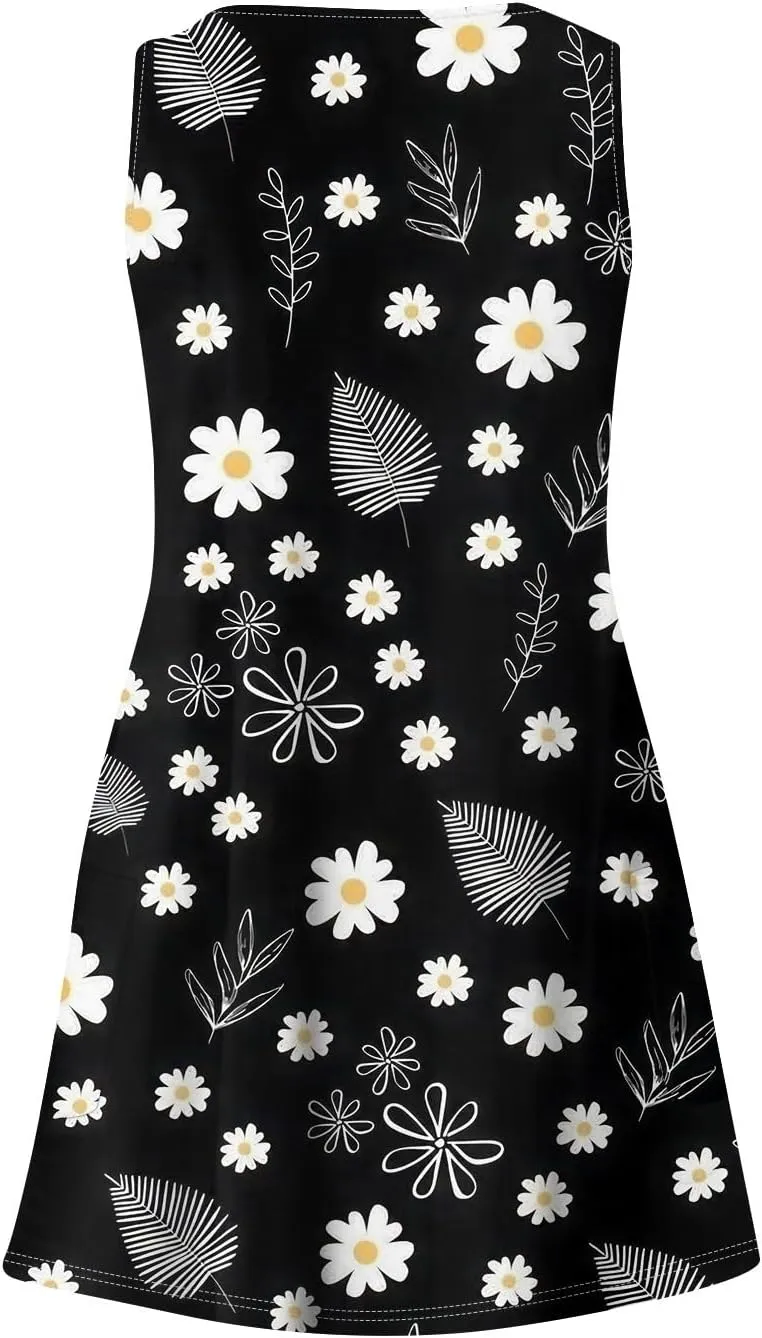 Women's Sleeveless Floral Print Summer Dress Casual Loose Fit Summer with Design for Beach and Daily Wear