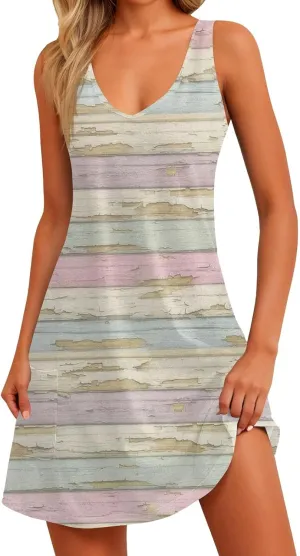 Women's Sleeveless Floral Print Summer Dress Casual Loose Fit Summer with Design for Beach and Daily Wear