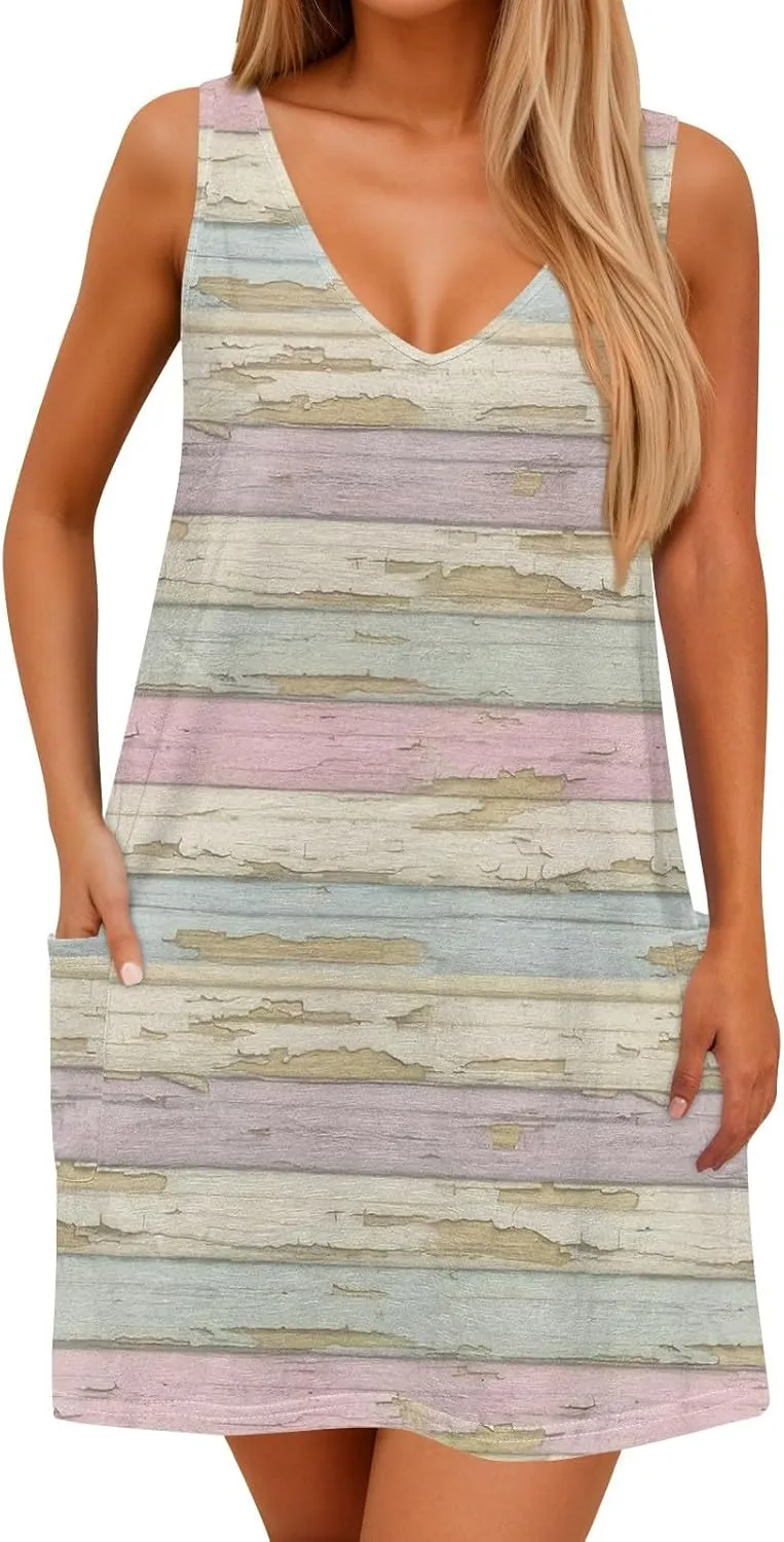 Women's Sleeveless Floral Print Summer Dress Casual Loose Fit Summer with Design for Beach and Daily Wear