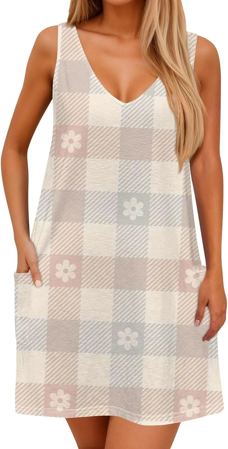 Women's Sleeveless Floral Print Summer Dress Casual Loose Fit Summer with Design for Beach and Daily Wear