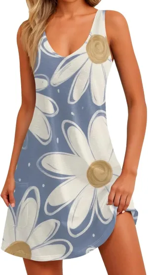 Women's Sleeveless Floral Print Summer Dress Casual Loose Fit Summer with Design for Beach and Daily Wear