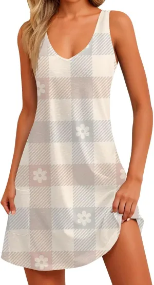 Women's Sleeveless Floral Print Summer Dress Casual Loose Fit Summer with Design for Beach and Daily Wear