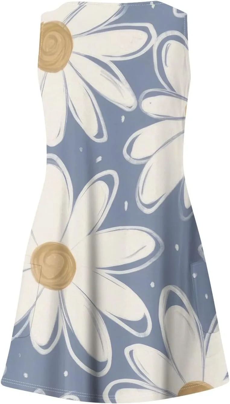 Women's Sleeveless Floral Print Summer Dress Casual Loose Fit Summer with Design for Beach and Daily Wear