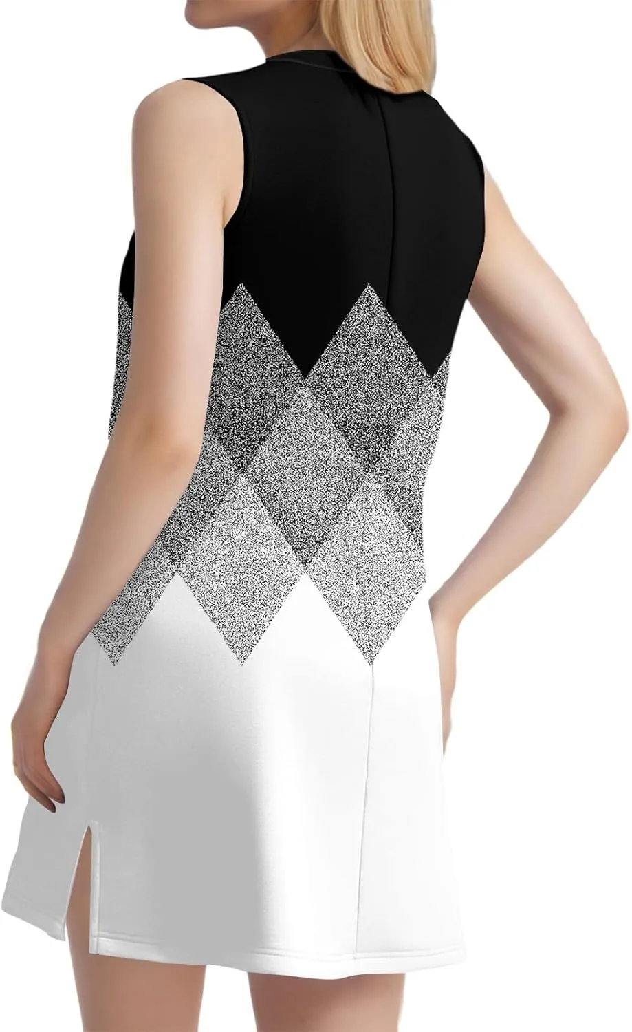 Women's Sleeveless Geometric Print Casual Summer Dress V-Neck Loose Fit Sundress with Pockets for Daily Wear