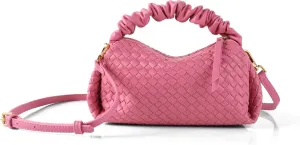 Women's Small Vegan Leather Tote Bag - Compact Woven Shoulder Purse for Daily Use, Retro Handmade Mini Bag