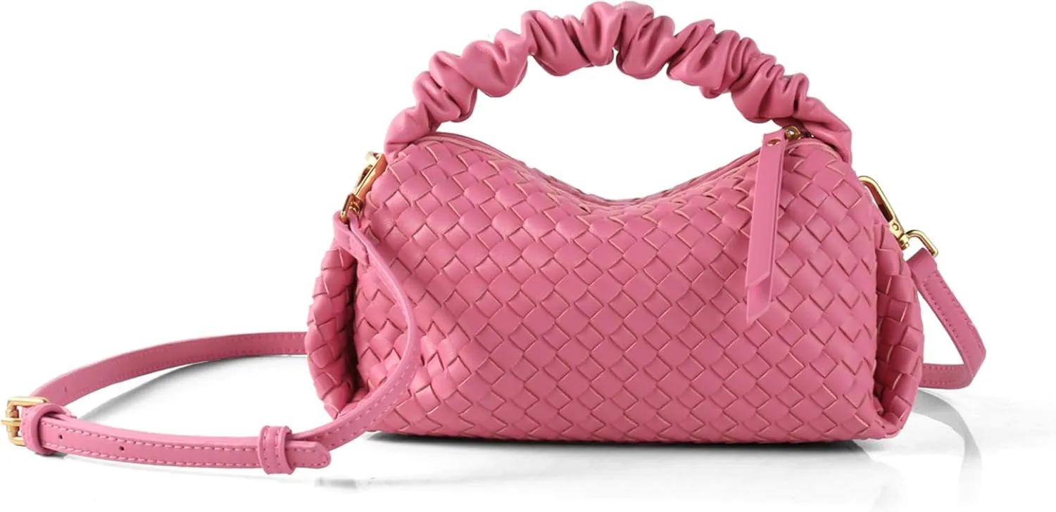 Women's Small Vegan Leather Tote Bag - Compact Woven Shoulder Purse for Daily Use, Retro Handmade Mini Bag