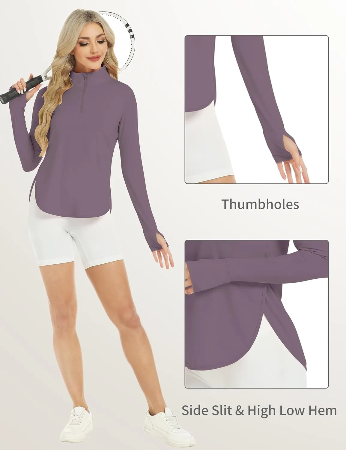 Women's Sun Shirts UPF 50  Quick Dry Protection Sun Long Sleeve 1/4 Zip Pullover Workout Shirt Tops