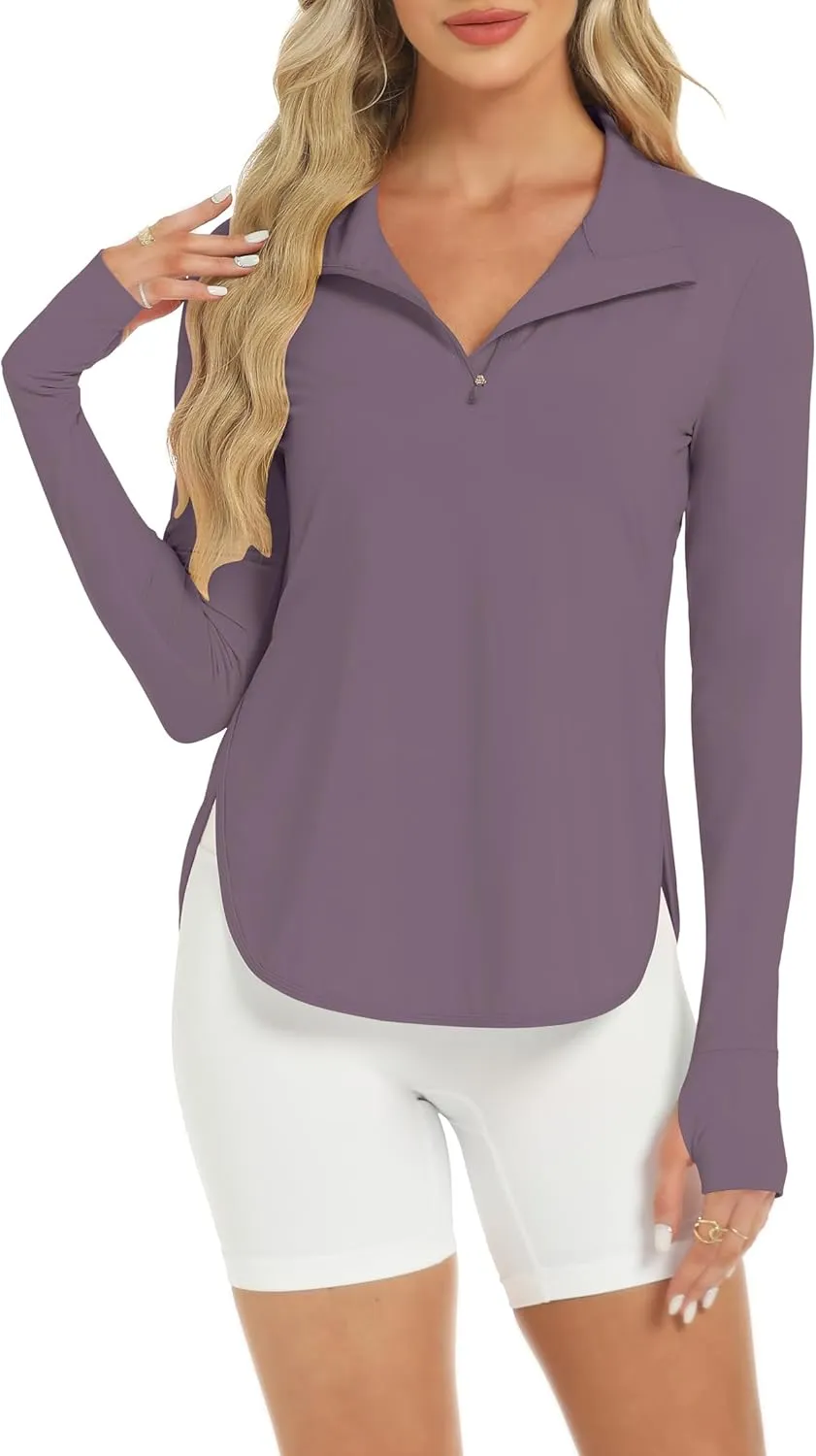 Women's Sun Shirts UPF 50  Quick Dry Protection Sun Long Sleeve 1/4 Zip Pullover Workout Shirt Tops