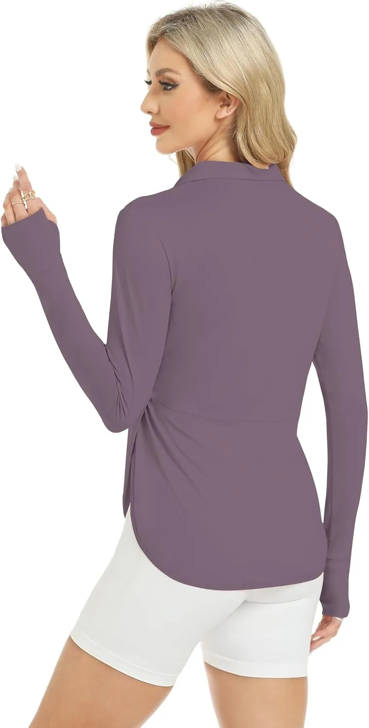 Women's Sun Shirts UPF 50  Quick Dry Protection Sun Long Sleeve 1/4 Zip Pullover Workout Shirt Tops