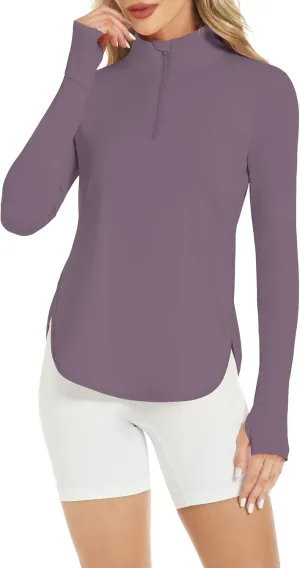 Women's Sun Shirts UPF 50  Quick Dry Protection Sun Long Sleeve 1/4 Zip Pullover Workout Shirt Tops