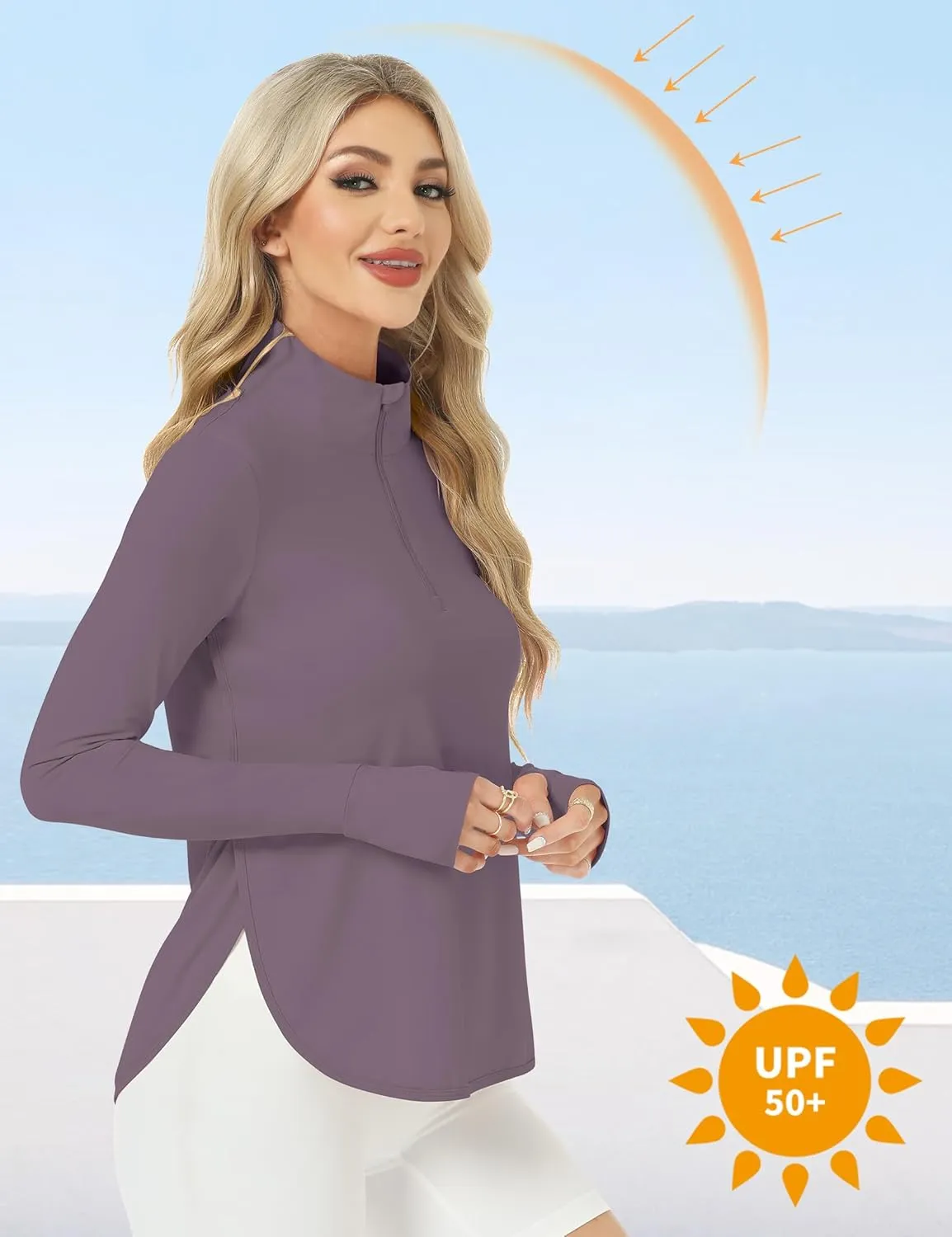 Women's Sun Shirts UPF 50  Quick Dry Protection Sun Long Sleeve 1/4 Zip Pullover Workout Shirt Tops