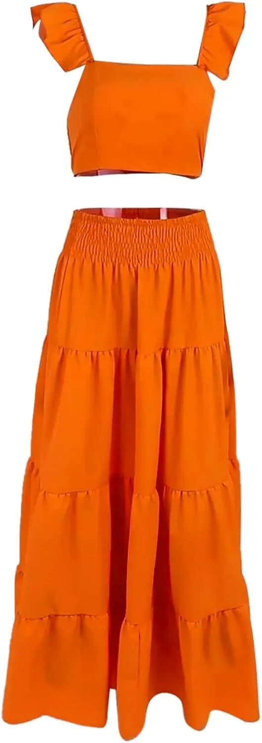 Women's Trendy Mid Waist Sling Swing Skirt Set Stylish Sexy Sling Skirt with Long Hemline Elegant Long Skirt Set