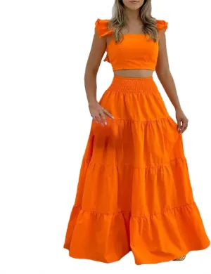 Women's Trendy Mid Waist Sling Swing Skirt Set Stylish Sexy Sling Skirt with Long Hemline Elegant Long Skirt Set