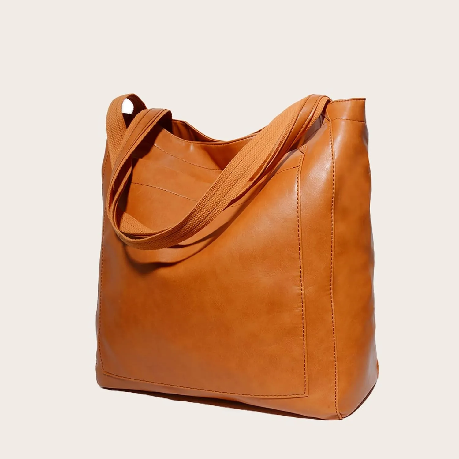 Women'S Vintage Soft Leather Tote Bag with Pocket Spacious and Stylish Handbag for Shoulder (Light Brown)