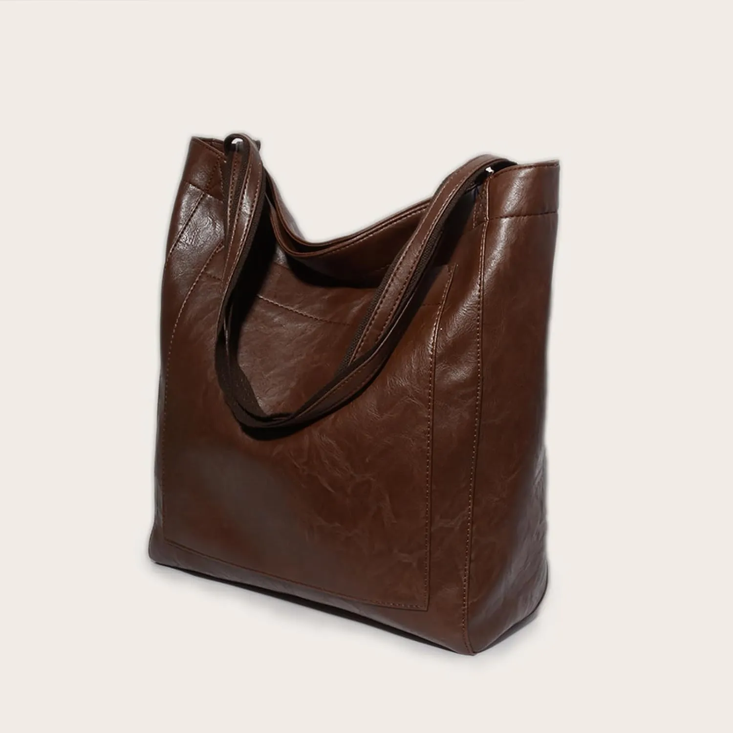 Women'S Vintage Soft Leather Tote Bag with Pocket Spacious and Stylish Handbag for Shoulder (Light Brown)
