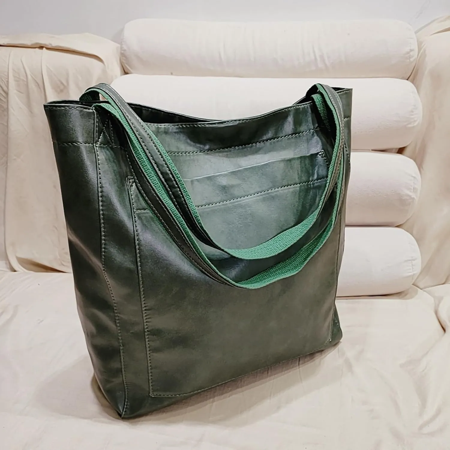Women'S Vintage Soft Leather Tote Bag with Pocket Spacious and Stylish Handbag for Shoulder (Light Brown)