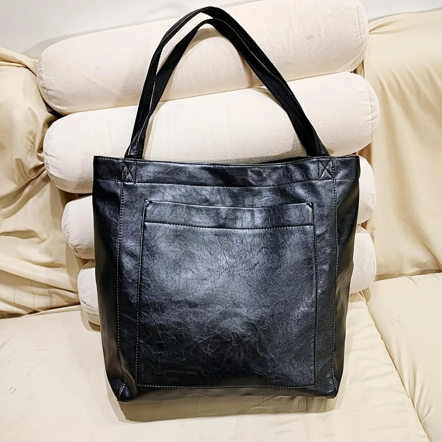 Women'S Vintage Soft Leather Tote Bag with Pocket Spacious and Stylish Handbag for Shoulder (Light Brown)