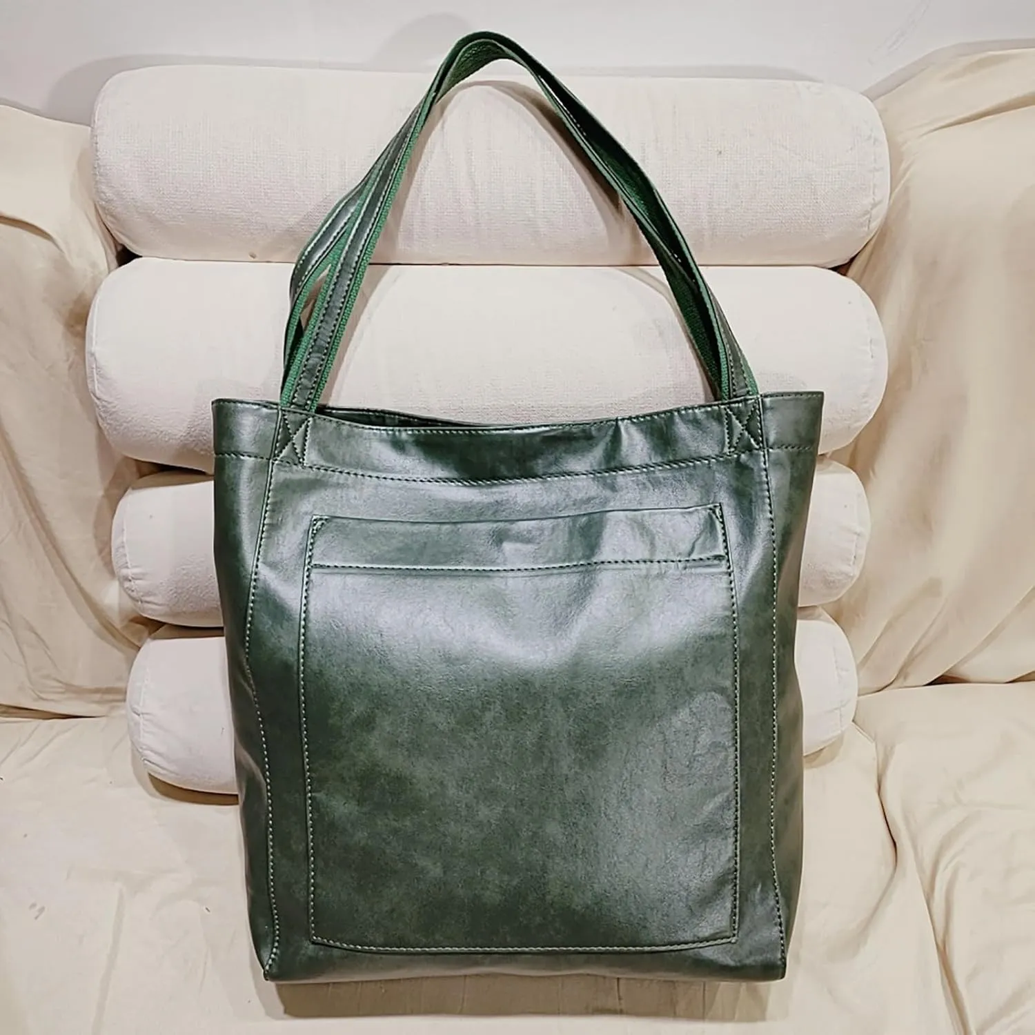 Women'S Vintage Soft Leather Tote Bag with Pocket Spacious and Stylish Handbag for Shoulder (Light Brown)