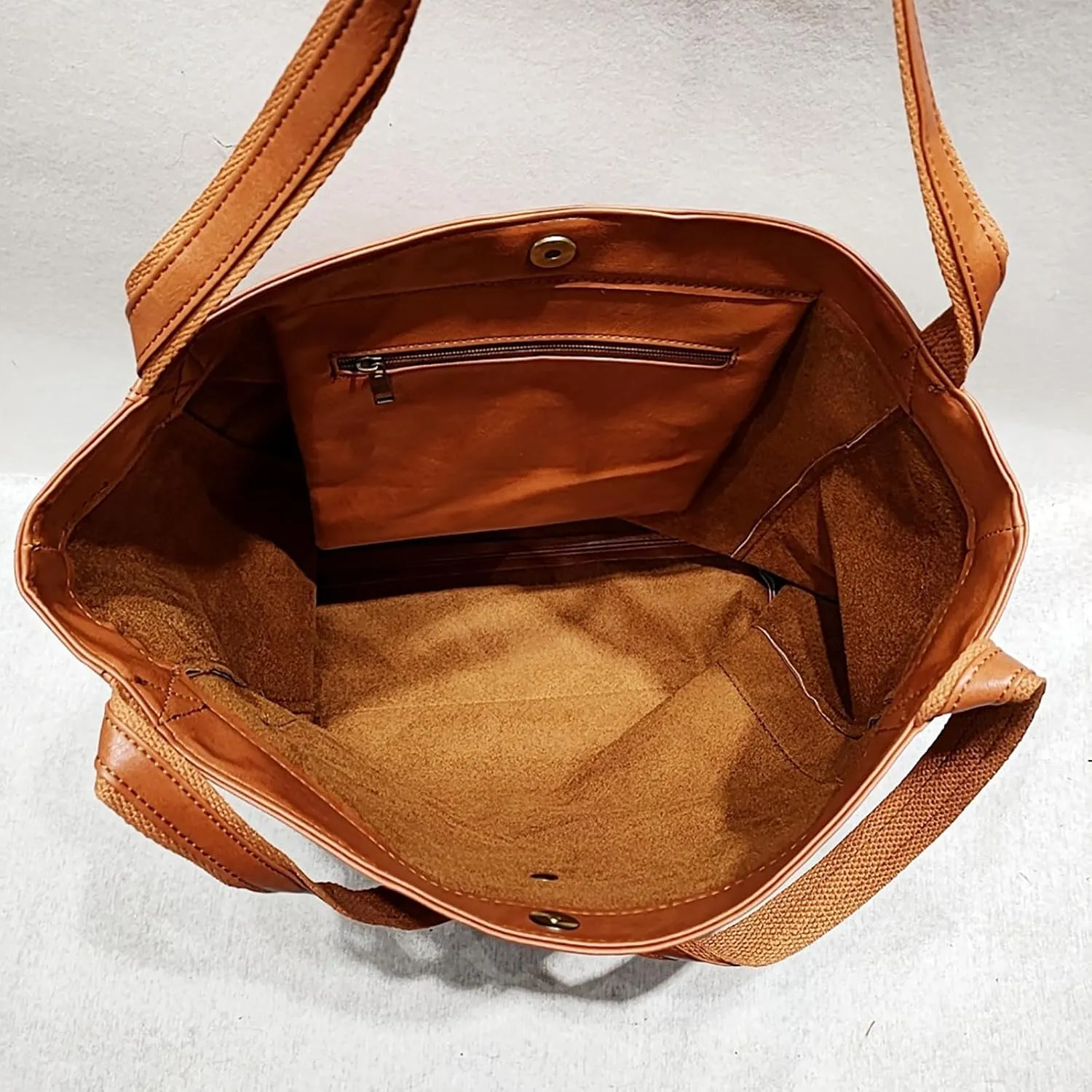 Women'S Vintage Soft Leather Tote Bag with Pocket Spacious and Stylish Handbag for Shoulder (Light Brown)