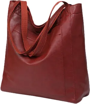 Women'S Vintage Soft Leather Tote Bag with Pocket Spacious and Stylish Handbag for Shoulder (Light Brown)
