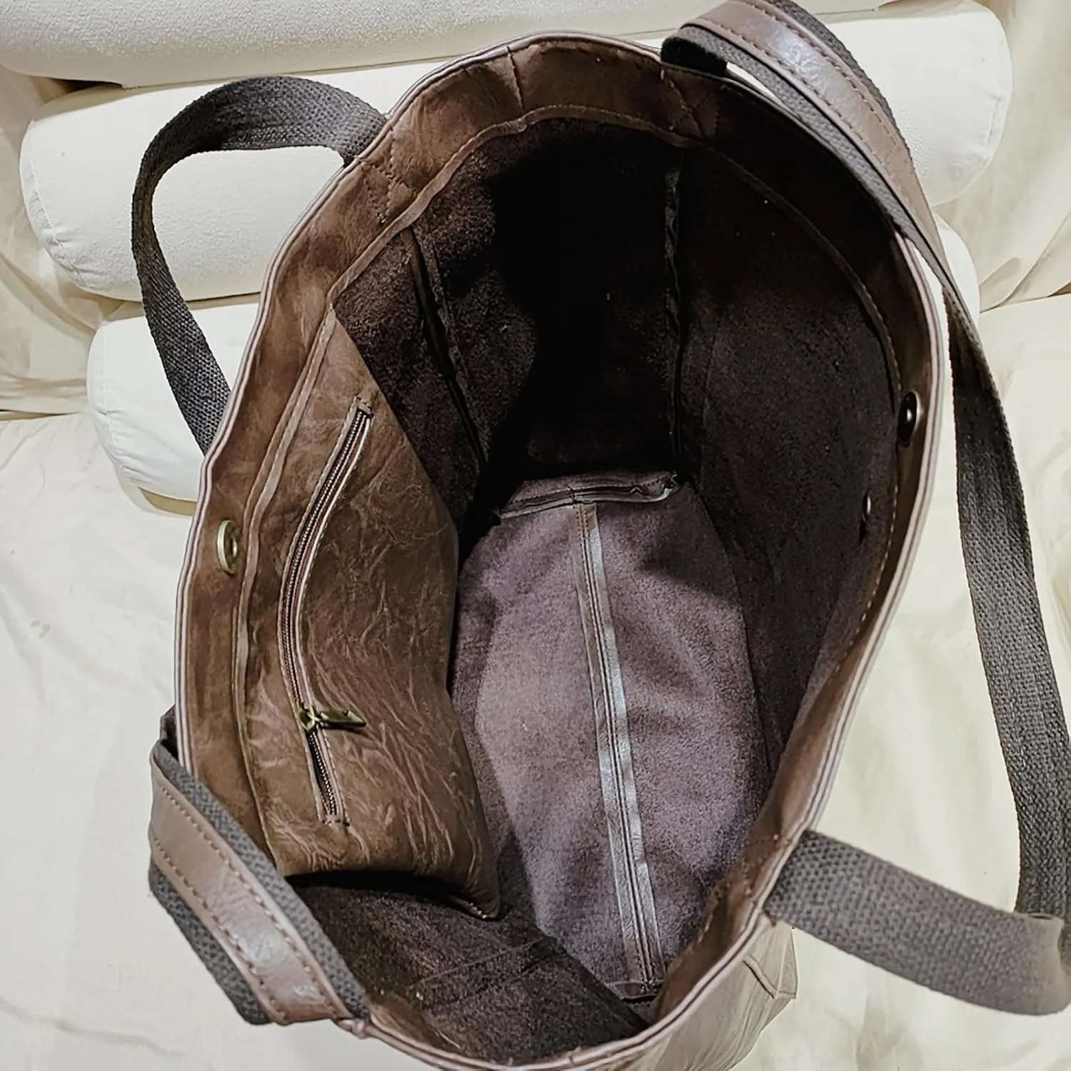 Women'S Vintage Soft Leather Tote Bag with Pocket Spacious and Stylish Handbag for Shoulder (Light Brown)
