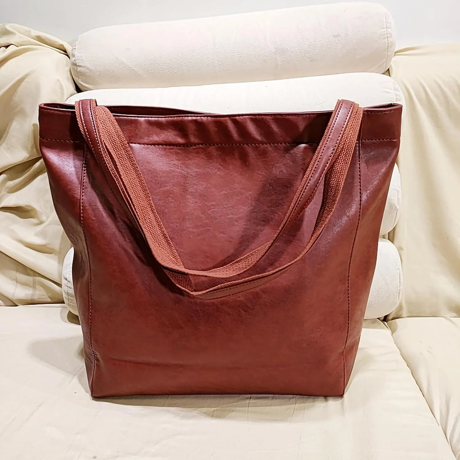 Women'S Vintage Soft Leather Tote Bag with Pocket Spacious and Stylish Handbag for Shoulder (Light Brown)
