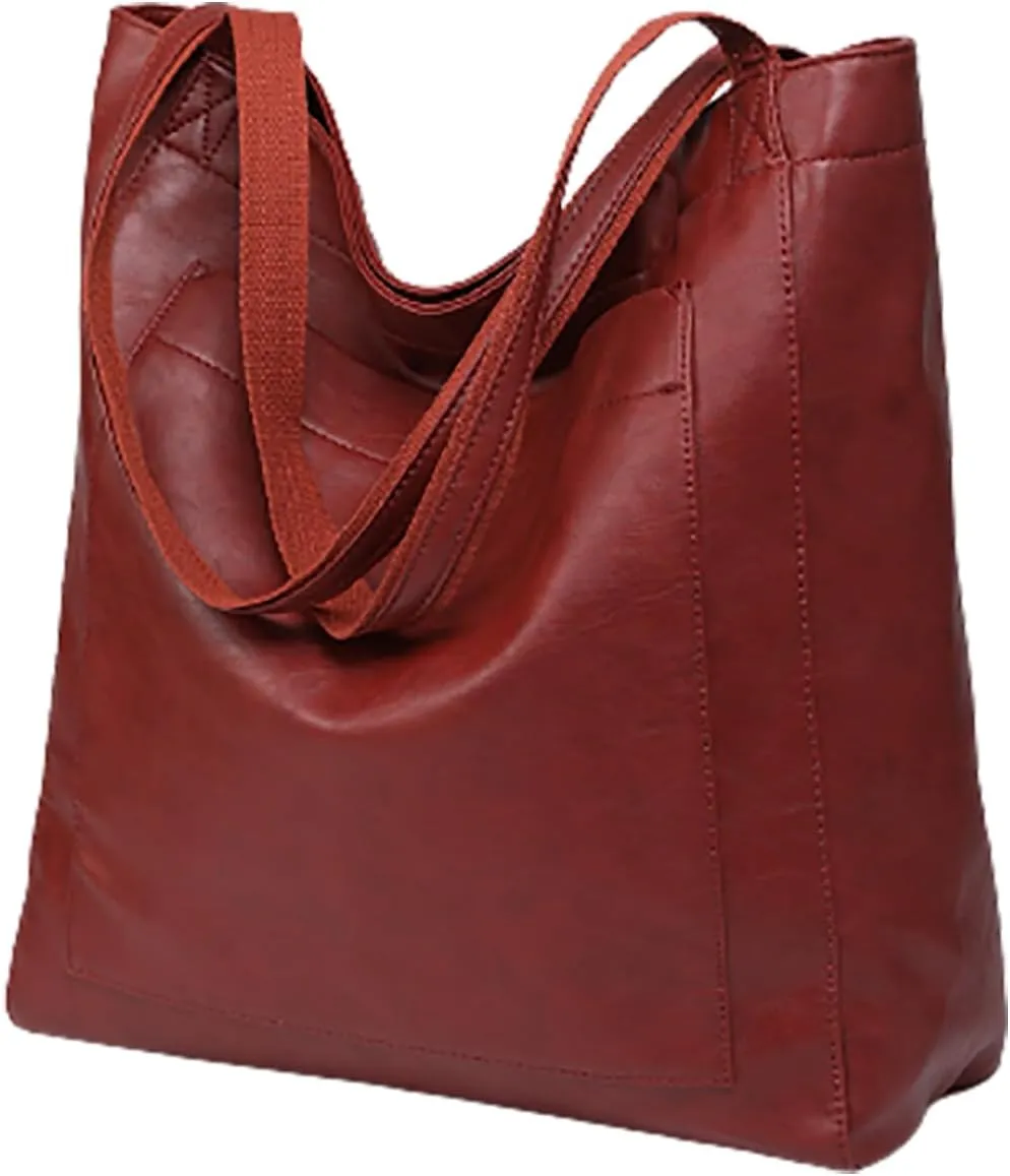 Women'S Vintage Soft Leather Tote Bag with Pocket Spacious and Stylish Handbag for Shoulder (Light Brown)