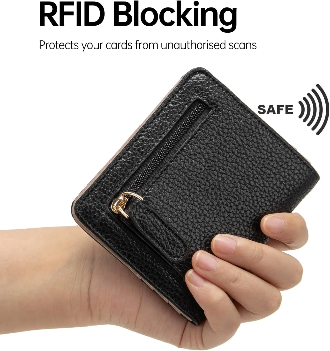 Womens Walle Rfid Blocking Small Compact Bifold Pocket Wallet Women travel mini wallet Ladies Purse with ID Window (Black)