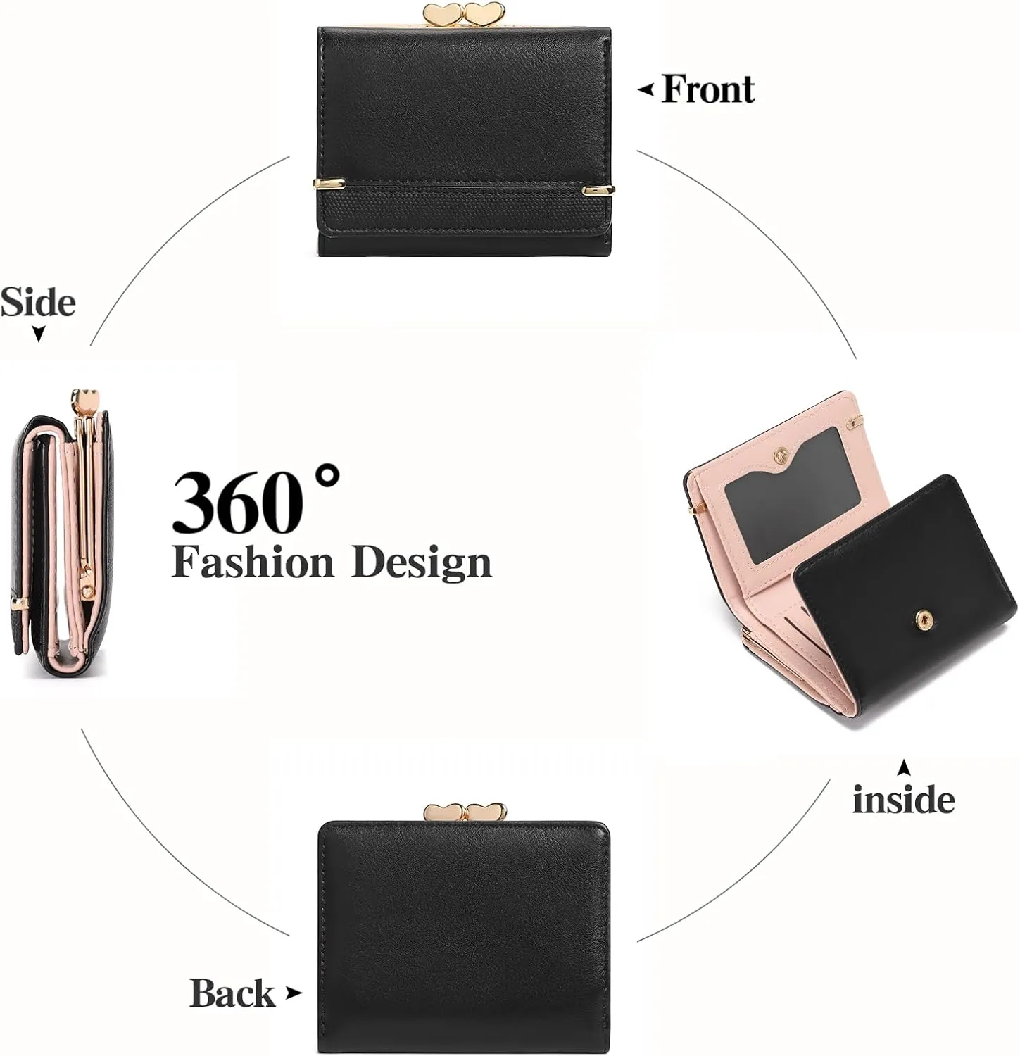 Womens Wallet Leather Small Compact Trifold RFID Blocking Credit Card Case Mini Ladies Purse with ID Window