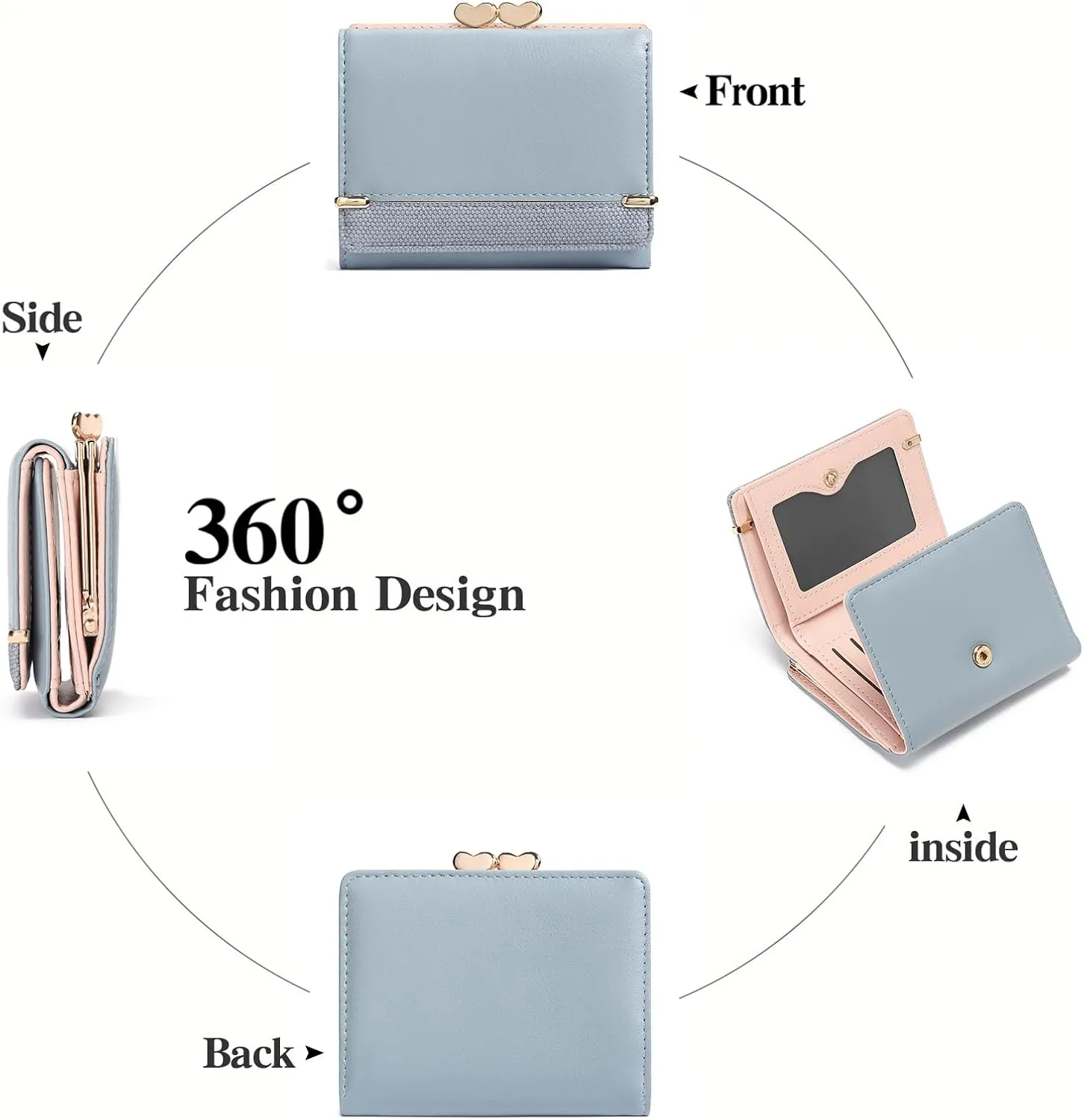 Womens Wallet Leather Small Compact Trifold RFID Blocking Credit Card Case Mini Ladies Purse with ID Window