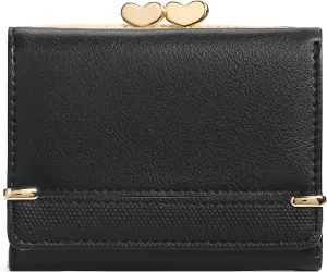 Womens Wallet Leather Small Compact Trifold RFID Blocking Credit Card Case Mini Ladies Purse with ID Window