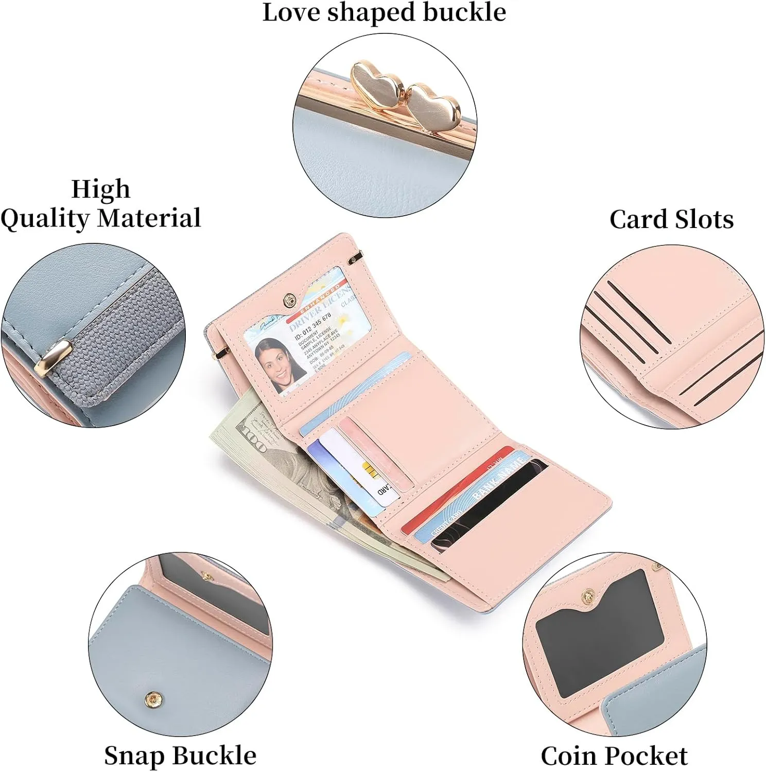 Womens Wallet Leather Small Compact Trifold RFID Blocking Credit Card Case Mini Ladies Purse with ID Window