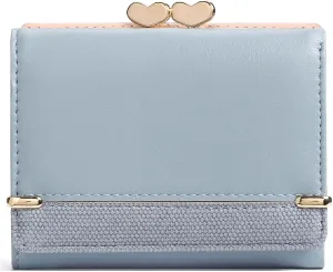 Womens Wallet Leather Small Compact Trifold RFID Blocking Credit Card Case Mini Ladies Purse with ID Window