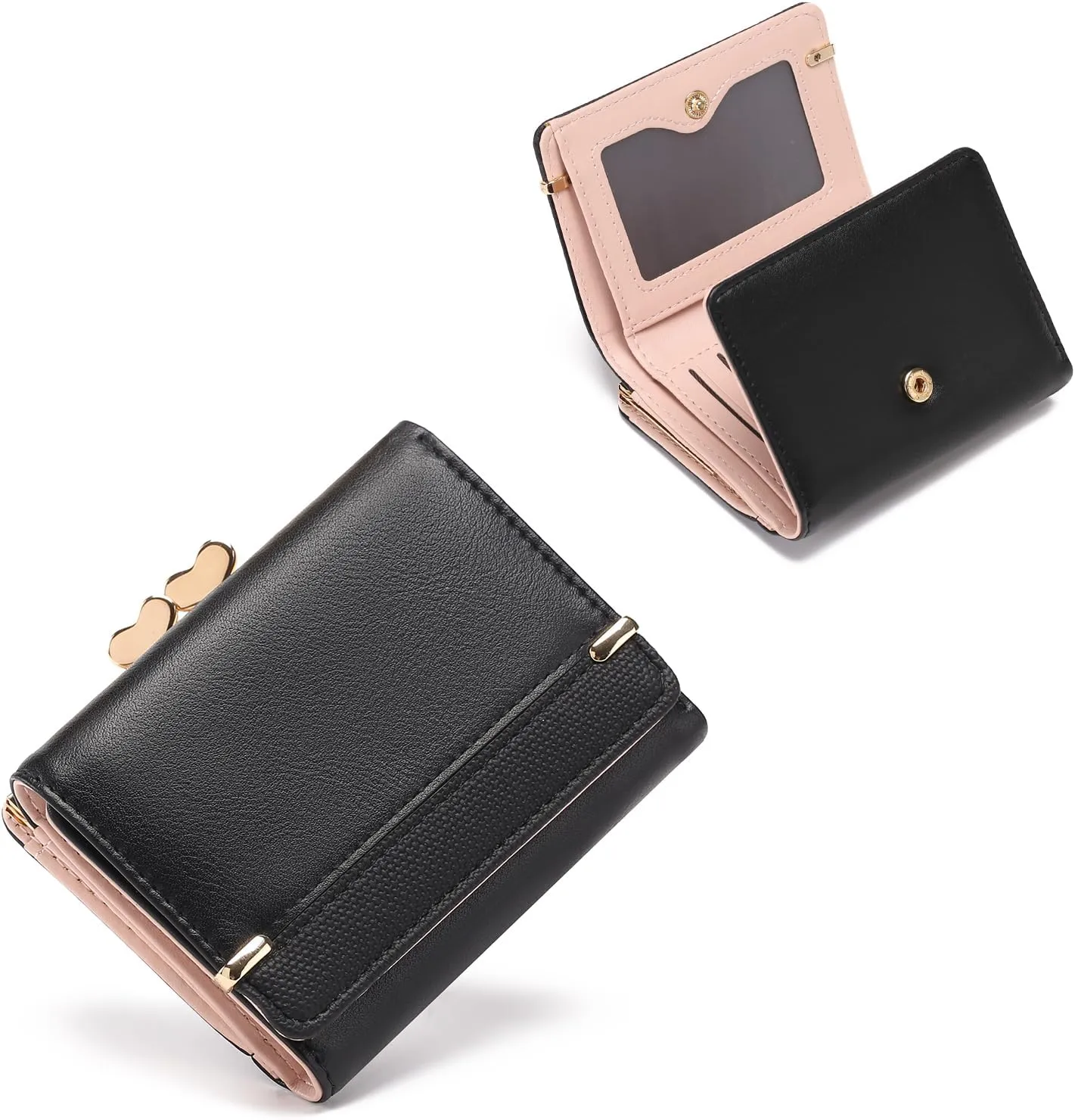 Womens Wallet Leather Small Compact Trifold RFID Blocking Credit Card Case Mini Ladies Purse with ID Window