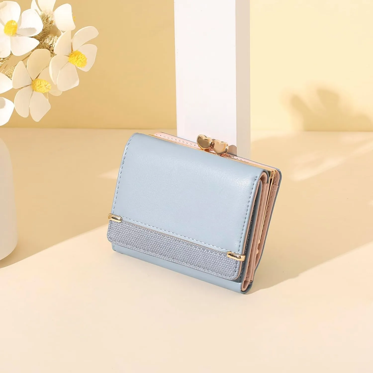 Womens Wallet Leather Small Compact Trifold RFID Blocking Credit Card Case Mini Ladies Purse with ID Window